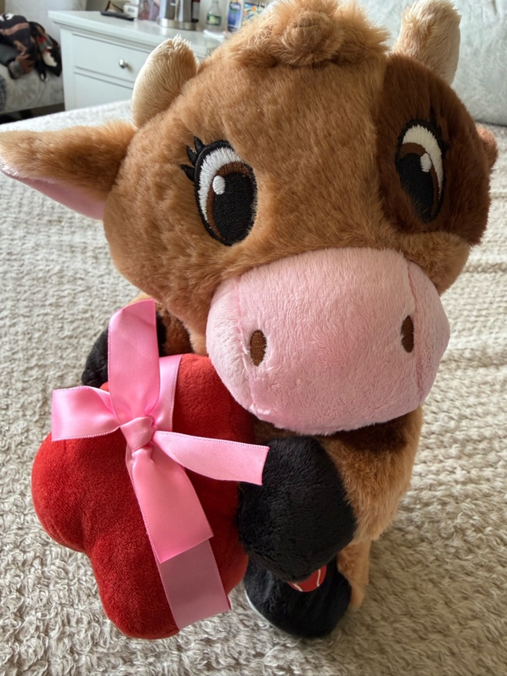 My Milkshake is Better Than Yours Dancin’ Plush Brown Cow Red Heart w Pink Bow